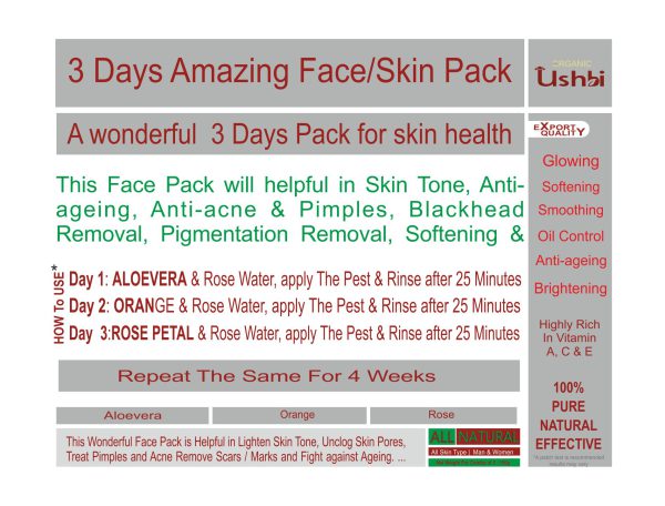 3 Days 3 Packs For Face/Skin | All Natural | Very Effective | 100g each| Net 300g - Image 3